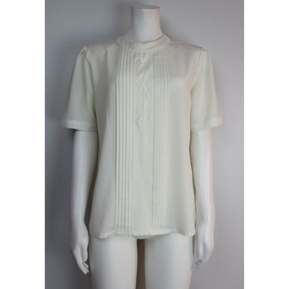 WOMEN'S IVORY WHITE SHORT SLEEVE SILKY TEXTURED BLOUSE - YVES ST. CLAIR - SIZE 8 - Picture 1 of 7